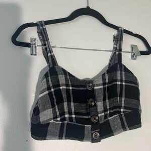 American Eagle Outfitters Black and Gray Plaid Crop Top